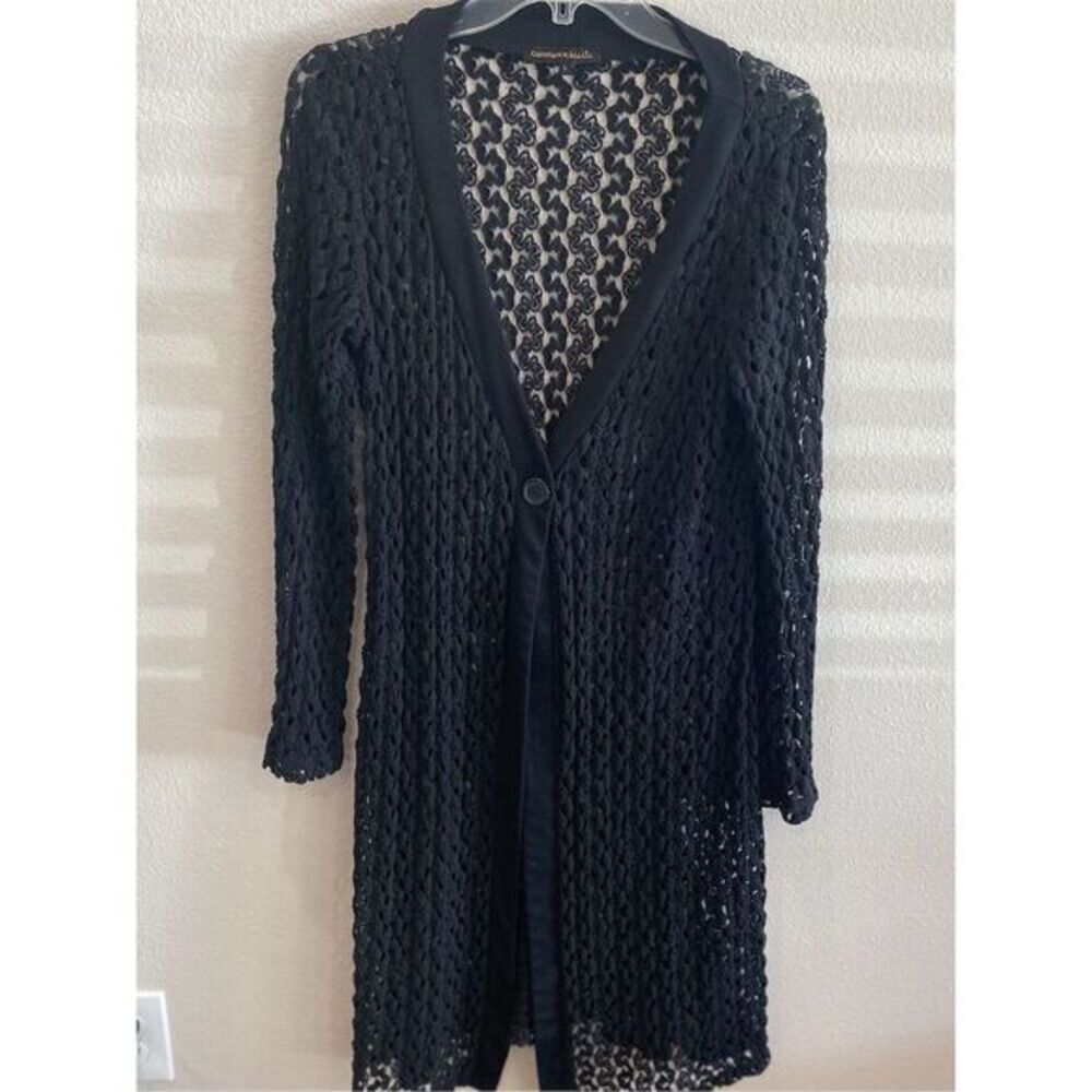 Constance Marie Women's Black Crochet Cardigan Sweater Size L Long Sleeve knit